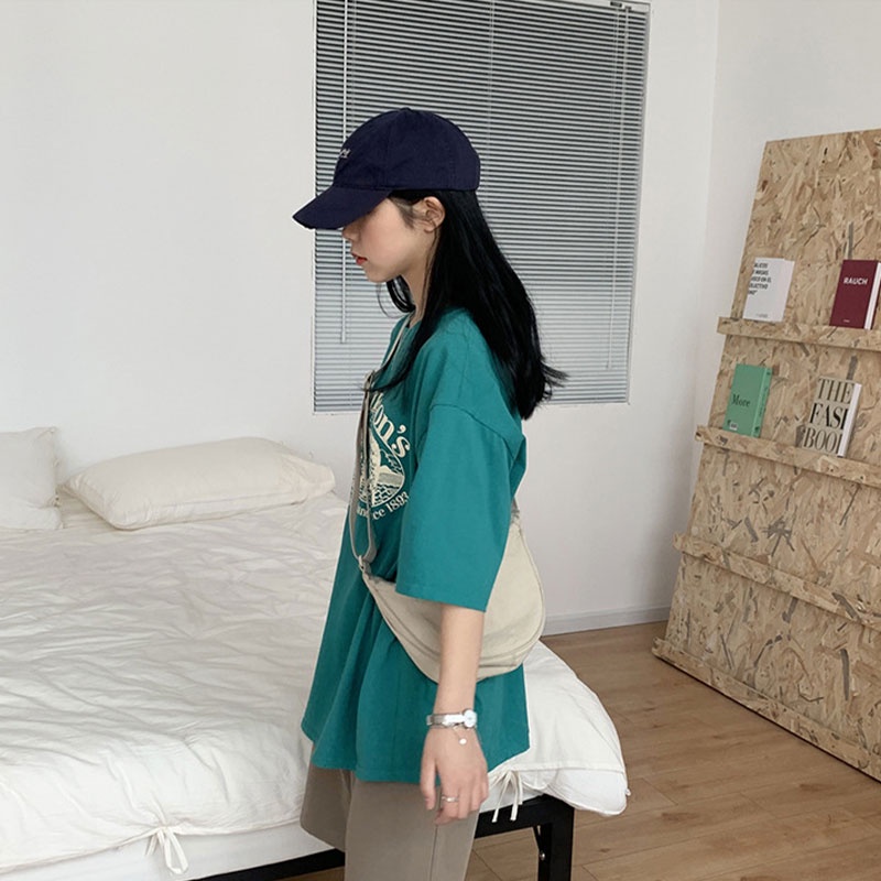 Áo thun XINLANYASHE tay ngắn dáng rộng in chữ phong cách Hàn Quốc thời trang cho nữ