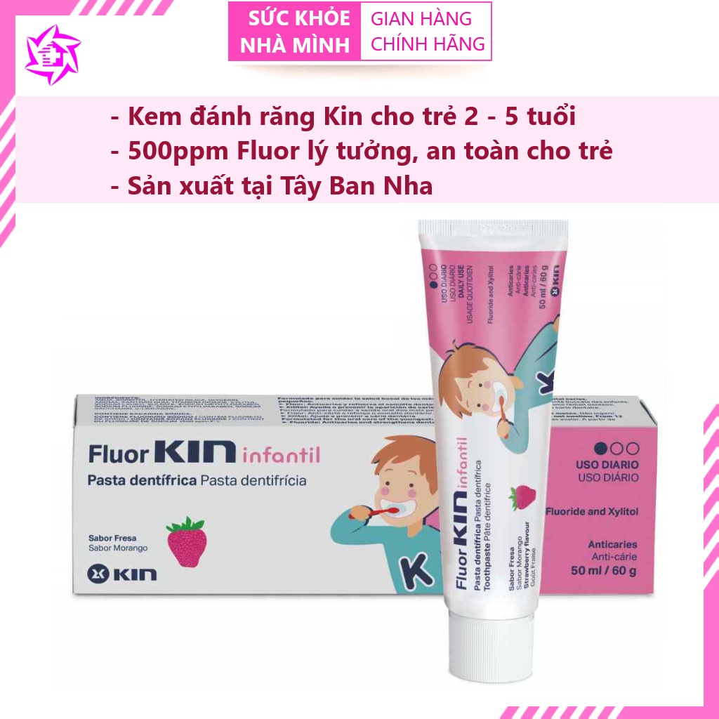 SKNM | Kem Đánh Răng Trẻ Em Fluor KIN CHILDREN ® 60g - Ngừa Sâu Răng Trẻ Em 1 - 5 Tuổi 50ml/60g