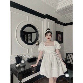 váy nữ cổ vuông màu trắng. thiết kể siêu trẻ trung , TT 04 - BEST SELLER