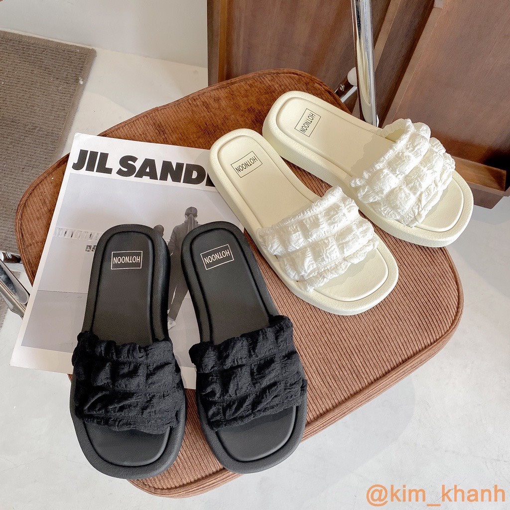 Dép nữ,Dép lê bèo nhúm kẻ ô 2 màu đen, trắng dễ mang mã NMS01