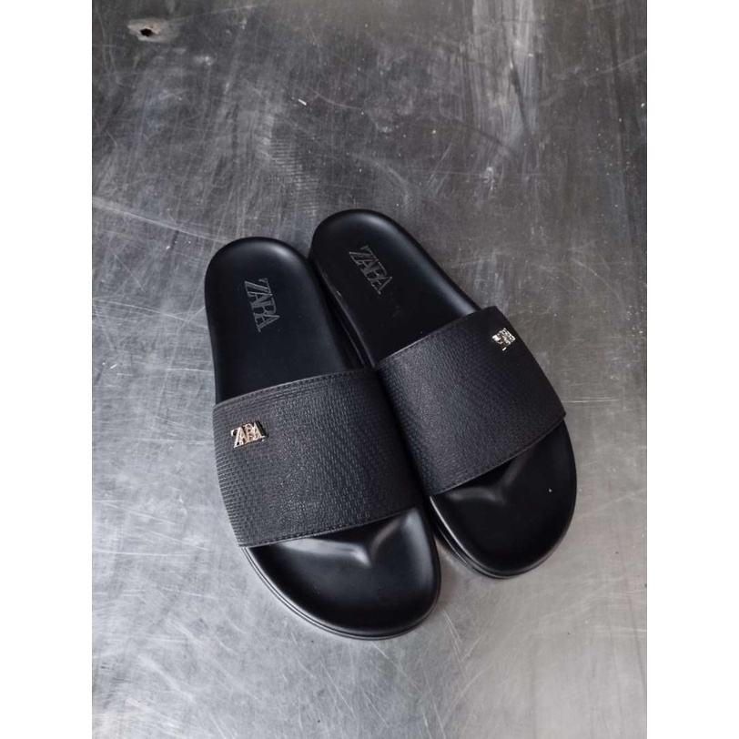 Dép Nam ZARA. Mạnh Cường, Dép nam quai ngang 1 bản quai xám đế cao su mặt kem