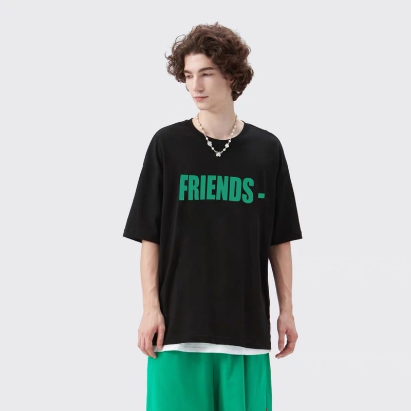 Áo phông thun cotton chữ Friends xanh lá hai màu đen trắng kiểu dáng rộng unisex, áo thun nam nữ đẹp mát