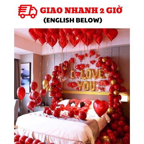Bộ Bóng I LOVE YOU, Trái Tim, Cánh Hoa Trang Trí Valentine - I LOVE YOU, Heart Balloons, Rose Petals