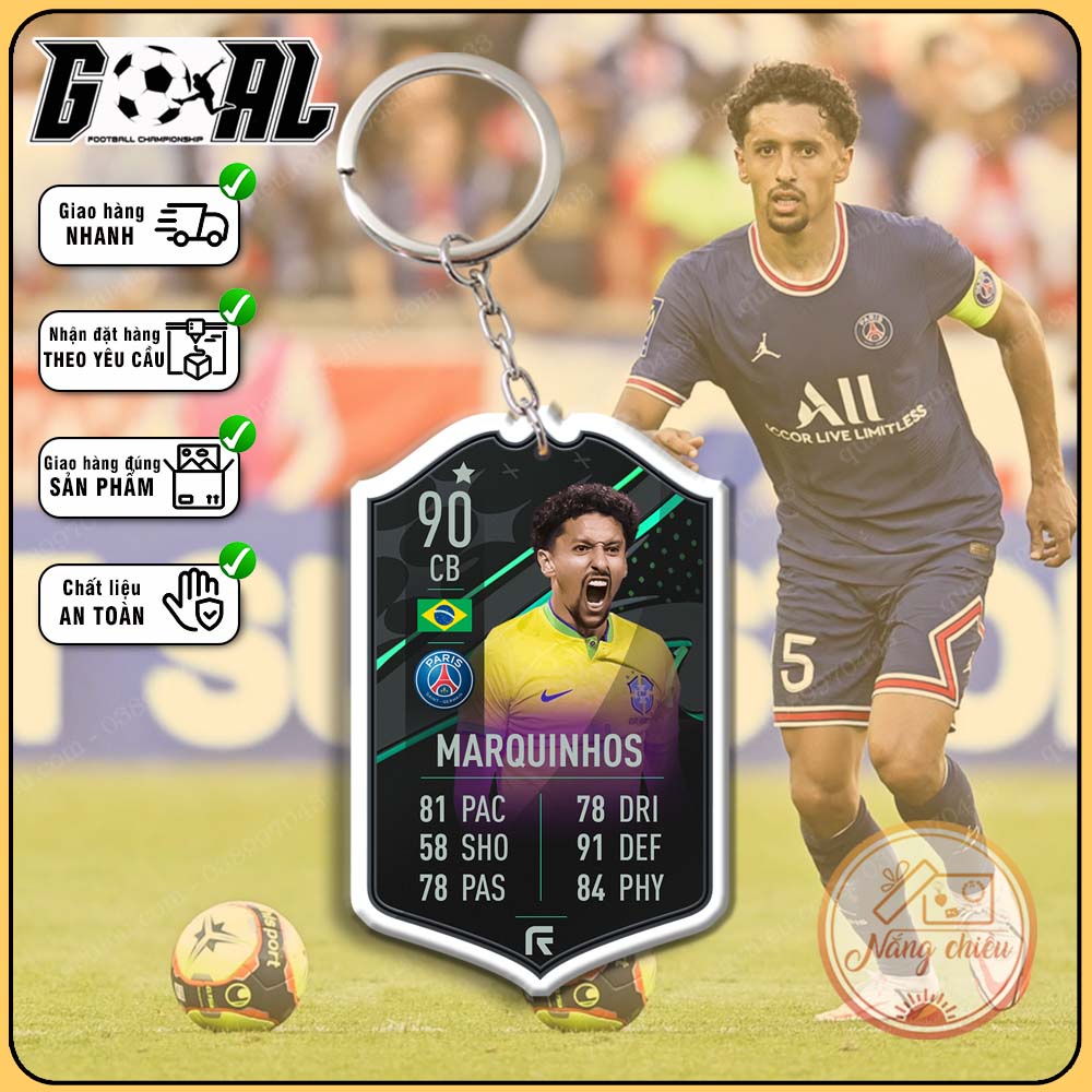 Móc khóa in hình cầu thủ Marquinhos  - CLB Paris Saint-Germain - Thẻ bóng đá icon huyền thoại [6712-6724]