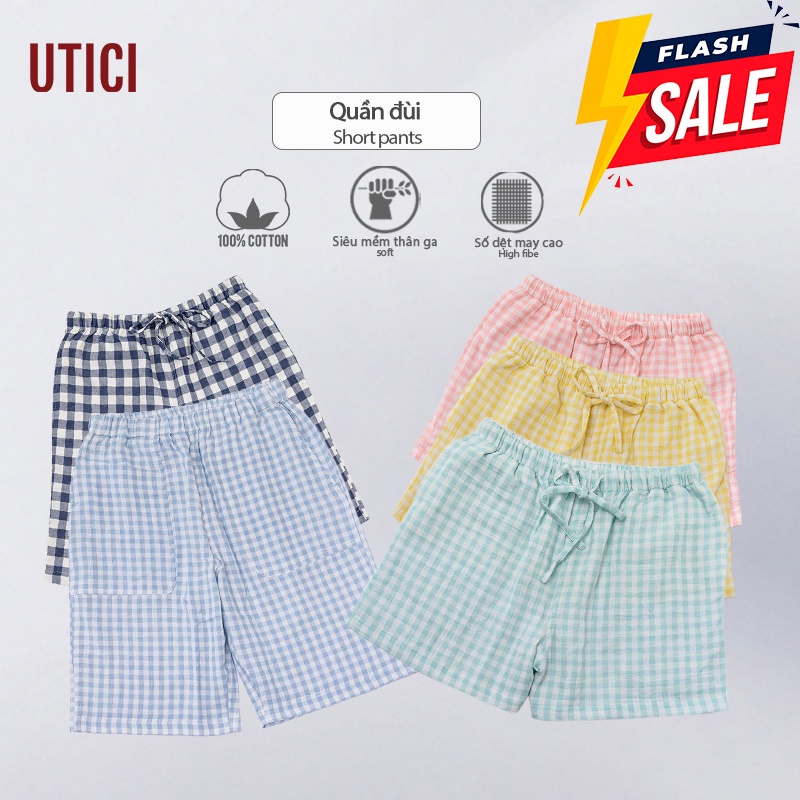 UTICI quần đùi quần short kẻ caro 100% sợi cotton hai lớp, phong cách Nhật bản, quần đùi mặc trong nhà cho nam nữ