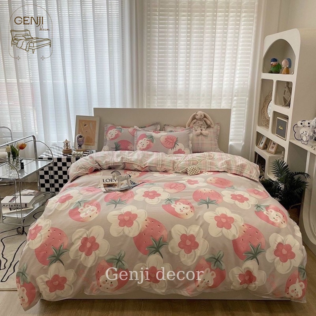 Bộ chăn ga gối cotton poly Genji Decor 01, bộ chăn ga gối 4 món đầy đủ kích thước mẫu mã