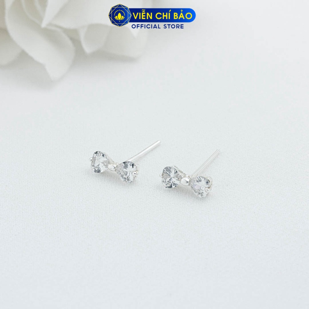 Bông tai nơ đính đá 2 chất liệu bạc 925 thời trang phụ kiện trang sức nữ Viễn Chí Bảo E0110