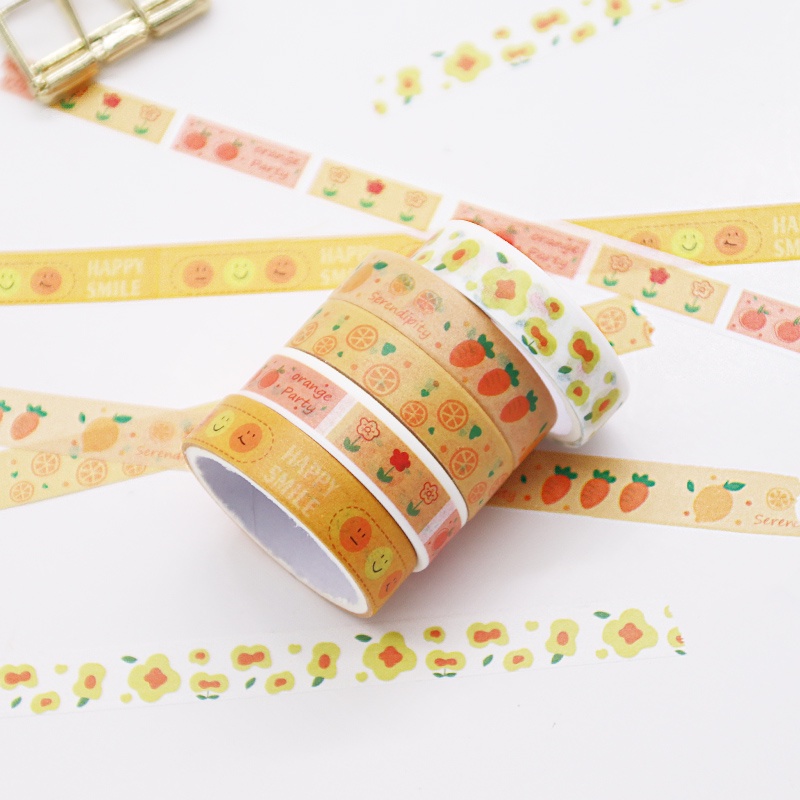 Set 5 Cuộn Băng Keo Họa Tiết Hình Học Retro Trang Trí Sổ Tay / Nhật Ký DIY