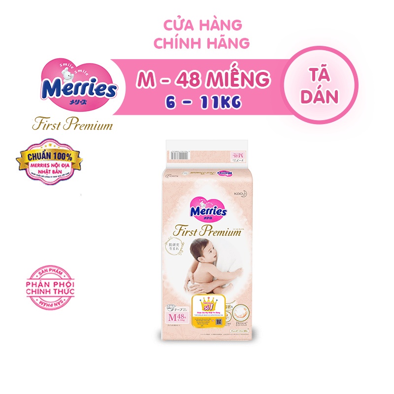 [MUA 3 GIÁ 2] Tã Dán Merries First Premium Đủ Size NB66/S60/M48