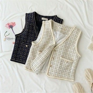 [Hàng order] Áo ghi lê dạ tweed áo dạ cộc tay ulzzang A355 - Có ảnh thật
