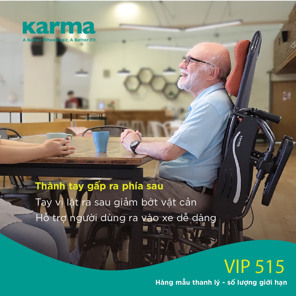 [Chính Hãng KARMA] Xe Lăn VIP 515 Hỗ Trợ Giảm Áp Tối Ưu Ngồi Thoải Mái Tuyệt Đối