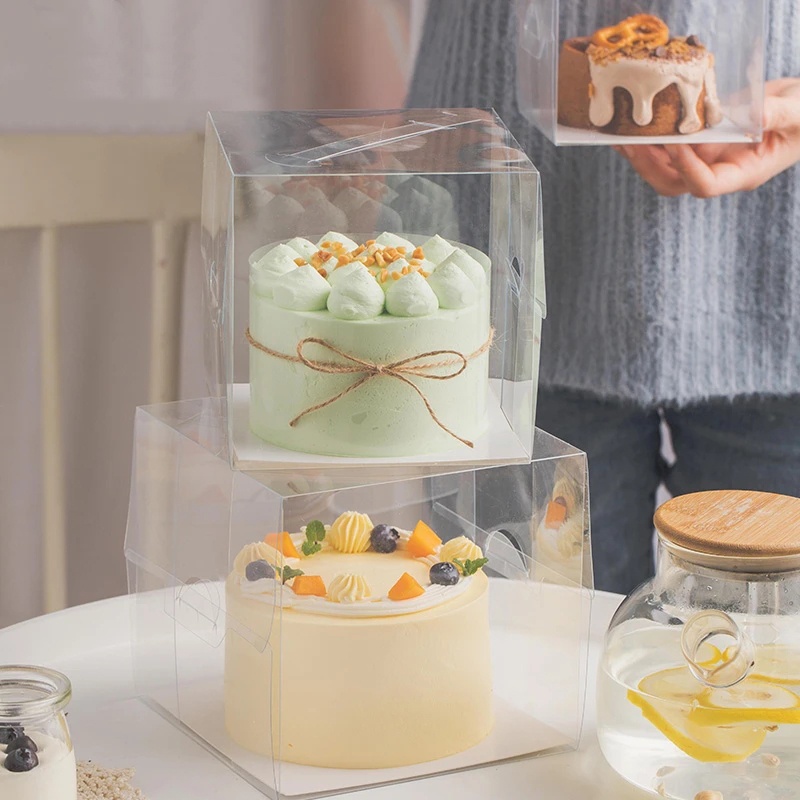 Hộp Đựng Bánh Mì / Phô Mai / Tráng Miệng Bằng Nhựa Trong Suốt Có Tay Cầm Có Thể Gấp Gọn Tiện Lợi