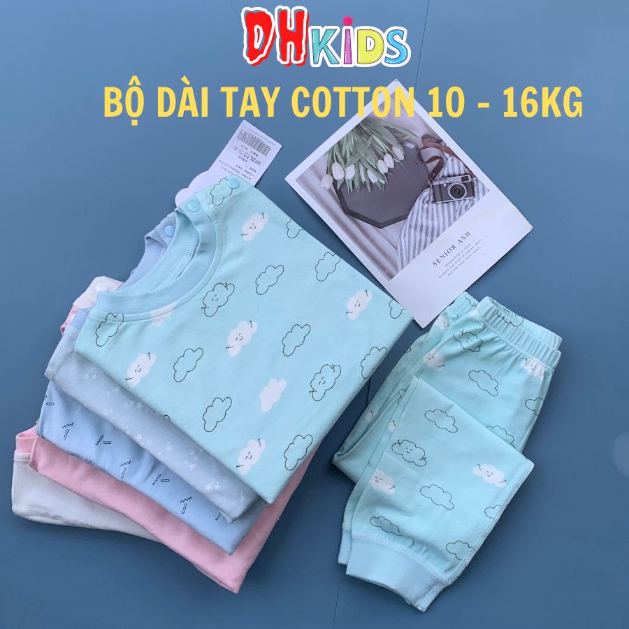 Bộ thu đông cotton dài tay cài vai, quần bo chun cho bé trai, bé gái size 80 - 100, 10 - 16Kg. .
