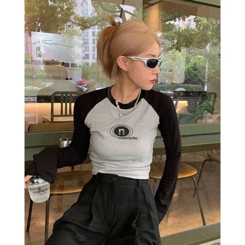 Ethelgirl Áo Croptop Tay Dài In Họa Tiết Phong Cách retro Mỹ Cho Nữ