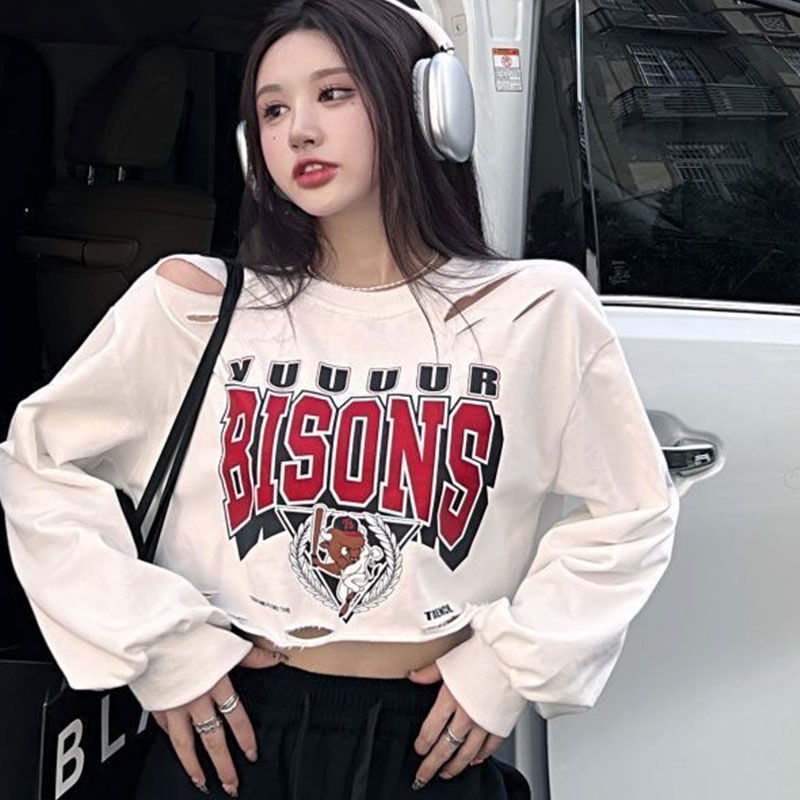 Áo Thun Lửng Tay Dài In Chữ Thời Trang Dành Cho Nữ