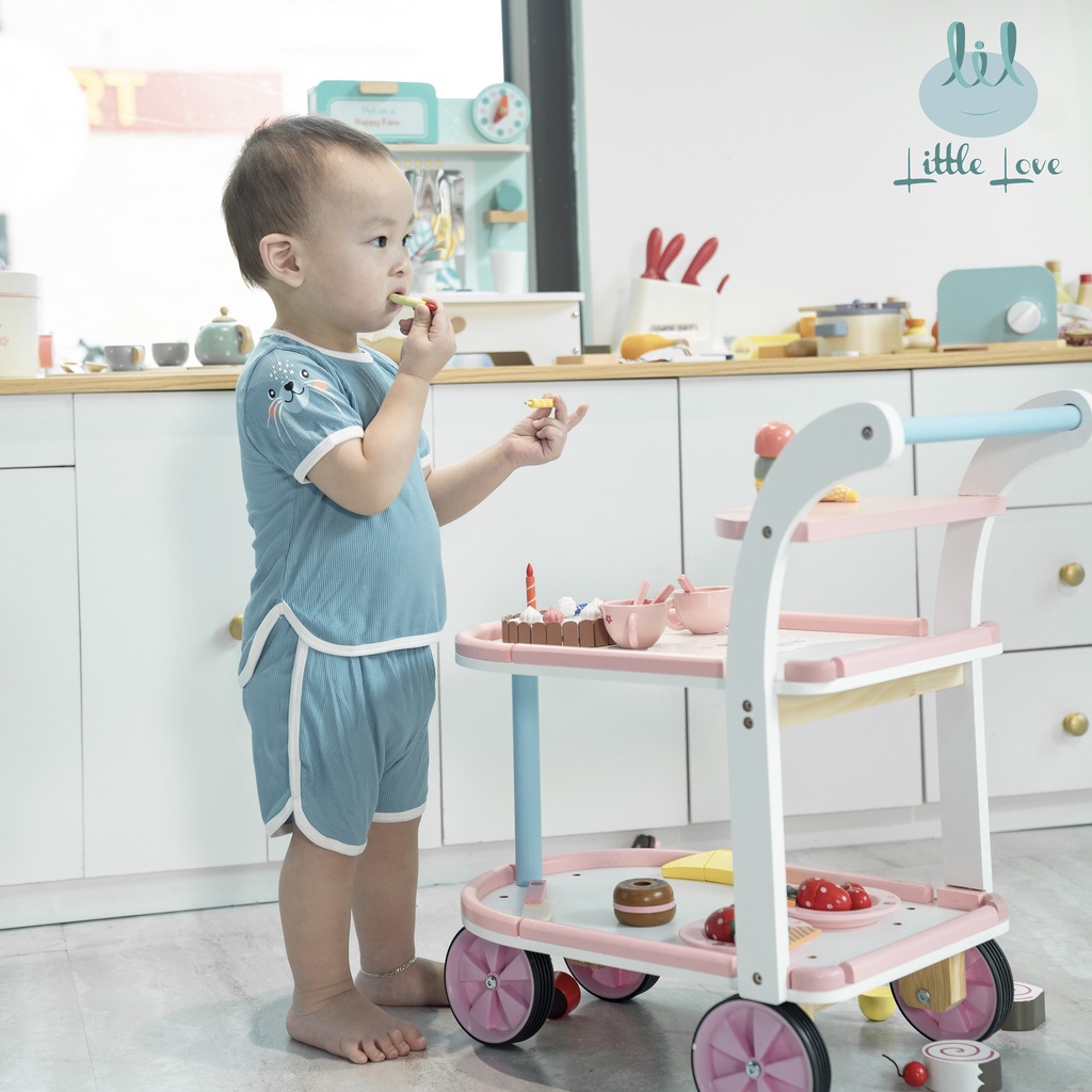 Bộ cộc tay tăm viền trắng 2023 cho bé từ 3m đến 4y little love