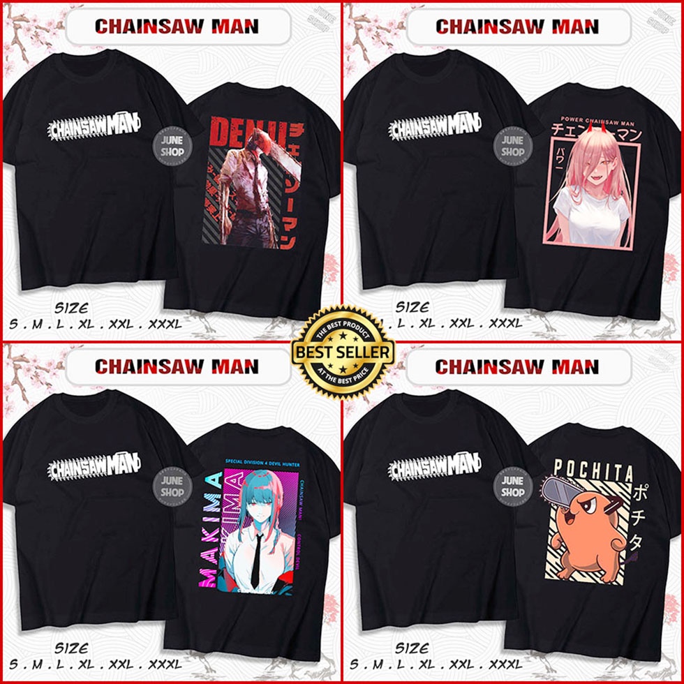 Áo Chainsaw Man, Áo thun Anime in hình Pochita, Power, Denji, Makima, Aki, chất cotton 4 chiều cực đẹp