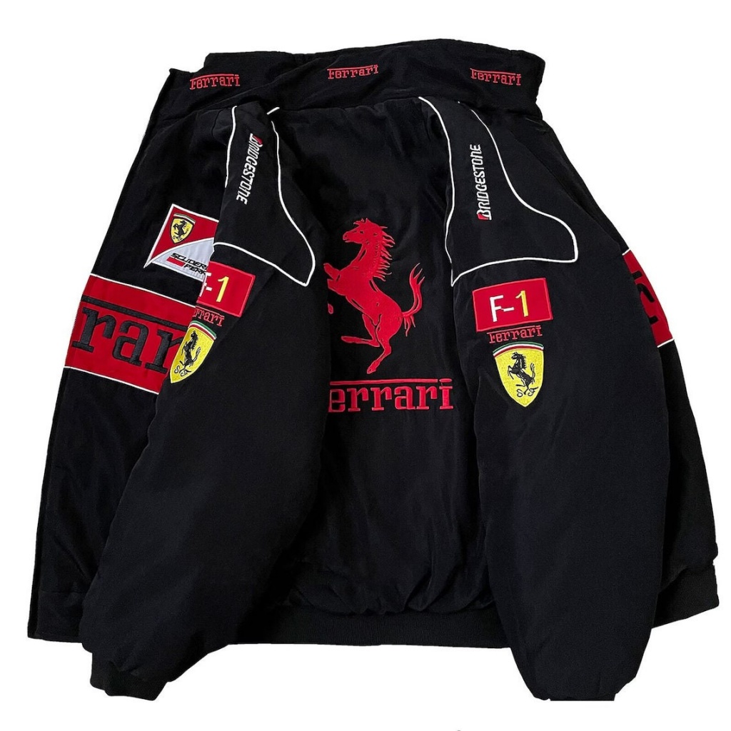 Áo Khoác Cotton Tay Dài Thêu Logo Ferrari Team F1 Màu Đen Thời Trang Thu Đông