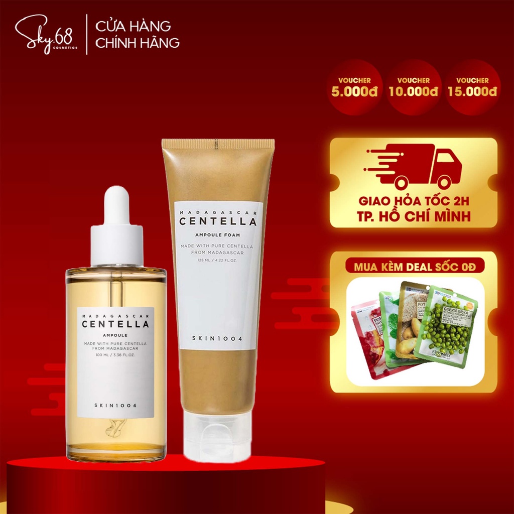 Combo Giảm Mụn, Dưỡng Da Trắng Sáng Chiết Xuất Rau Má Skin1004 Madagascar Centella ( Sữa Rửa Mặt 125ml + Serum 100ml )