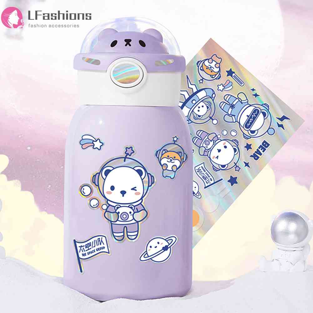 ❀ Áo Thun In Chữ lovefashions Thời Trang ❀ Bình Nước Giữ Nhiệt 500ml Kèm Ống Hút Họa Tiết Phi Hành Gia Dễ Thương Cho Bé