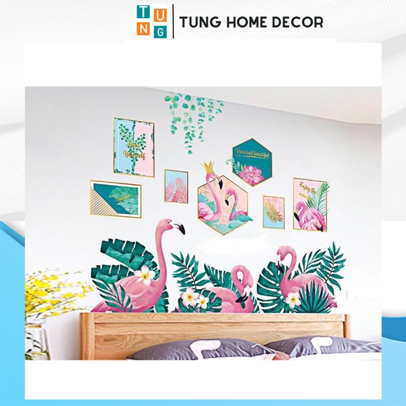 Decal dán tường hàn quốc trang trí phòng ngủ TUNG DECOR Khung Hồng Hạc nhiều mẫu KT 60X90cm