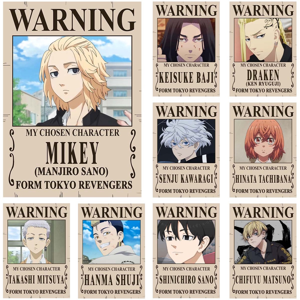 Poster Tokyo Revengers Khổ A4 Chất Liệu Giấ In Ảnh | Warning Anime Mikey Draken Takemichi Baji - Tranh Dán Tường