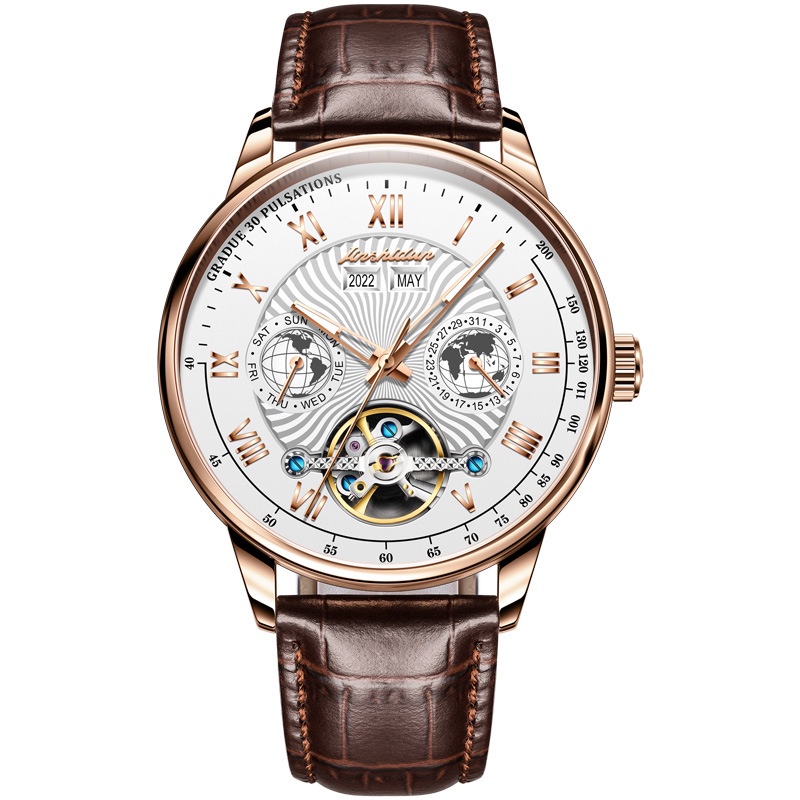 Đồng hồ Nam JSdun máy cơ size 40mm, dây da thoáng khí, chống nước 30m, bảo hành toàn quốc 12 tháng