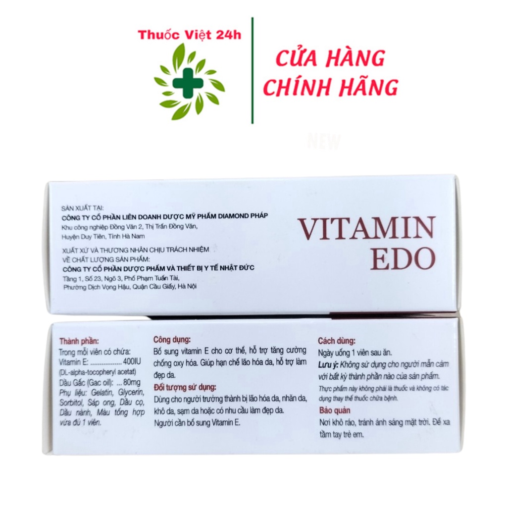 Viên Uống Vitamin EDO - Hỗ Trợ Bổ Sung Vitamin E Hạn Chế Lão Hóa Da - Hộp 30 Viên - ThuocViet24h