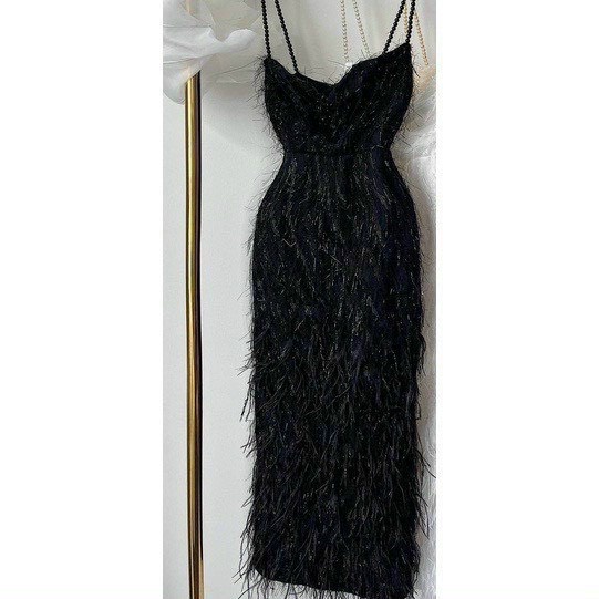 Váy nữ chất vải lông vũ kết cườm,đầm 2 dây thiết kế ôm dáng body tiểu thư dự tiệc dạo phố,đi biển sang chảnh thời trang