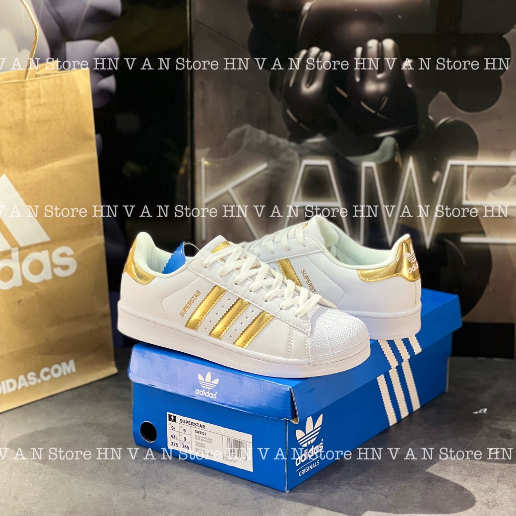 Giày Thể Thao Adidas Superstar Trắng Sọc Vàng Nam Nữ , Giày Adidas Superstar Gold/ Silver