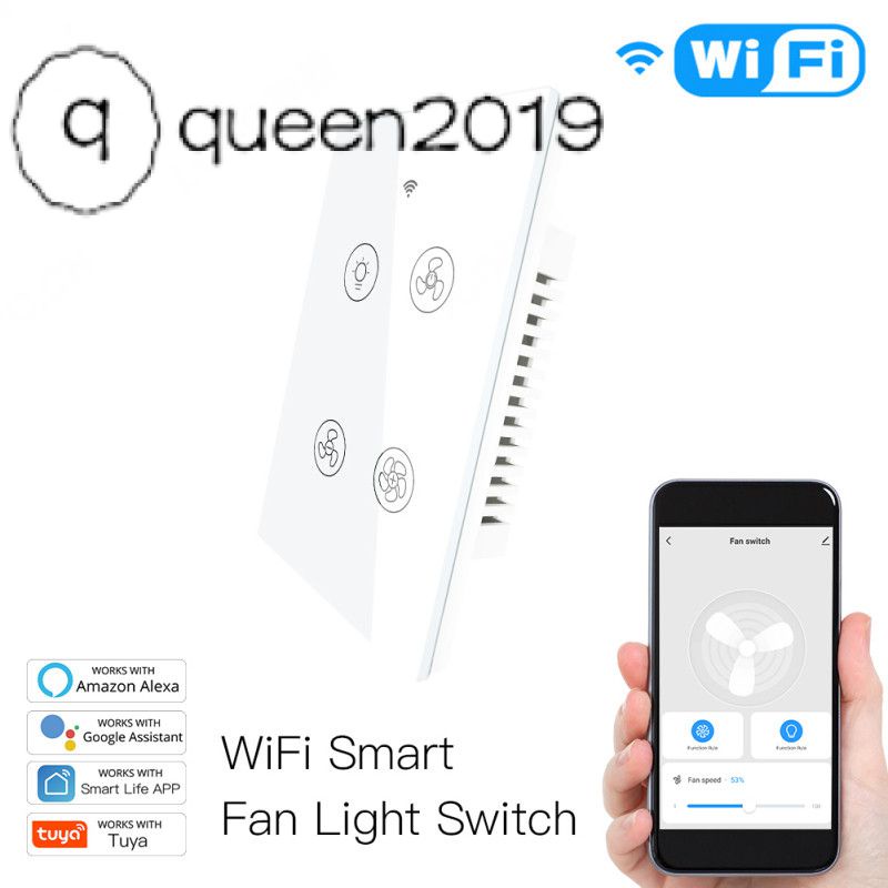 Quạt Trần Thông Minh Wifi Rf433 Công Tắc Đèn Điều Khiển 2/3 Chiều Cuộc Sống Thông Minh/Ứng Dụng Tuya Hoạt Động Với Alexa Google Home Queen2019