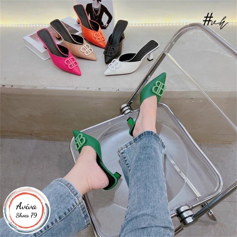 Giày sục gót chữ BB da sần  cực xinh xịn đẹp hót 2023 siêu nét.