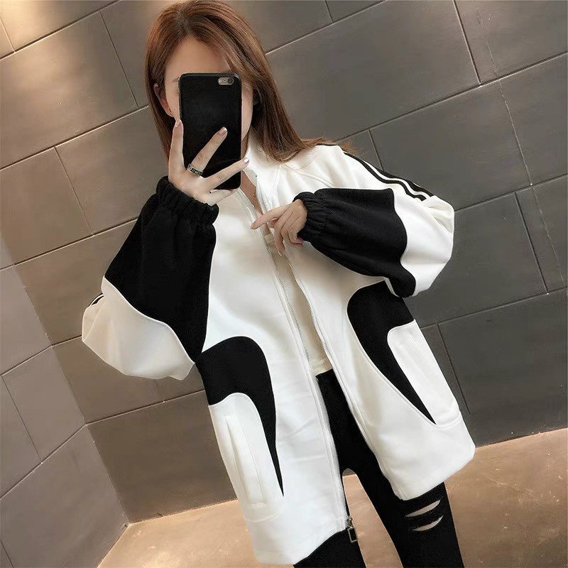 Áo Khoác  Nữ Cổ Cao Phối Màu đen trắng Thời Trang