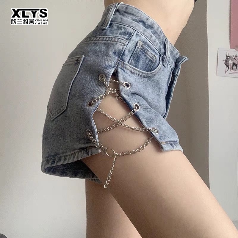 Quần short XINLANYASHE denim lưng cao dáng ôm thời trang 2023 quyến rũ cho nữ