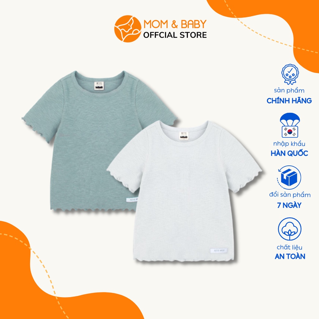 Áo thun cotton bé gái thương hiệu Hàn Quốc Petite Mieux họa tiết trơn màu ghi xám hồng MOM & BABY CMEBT06