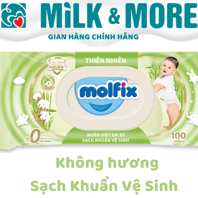 Khăn ướt em bé Molfix không mùi sạch khuẩn gói 100 miếng