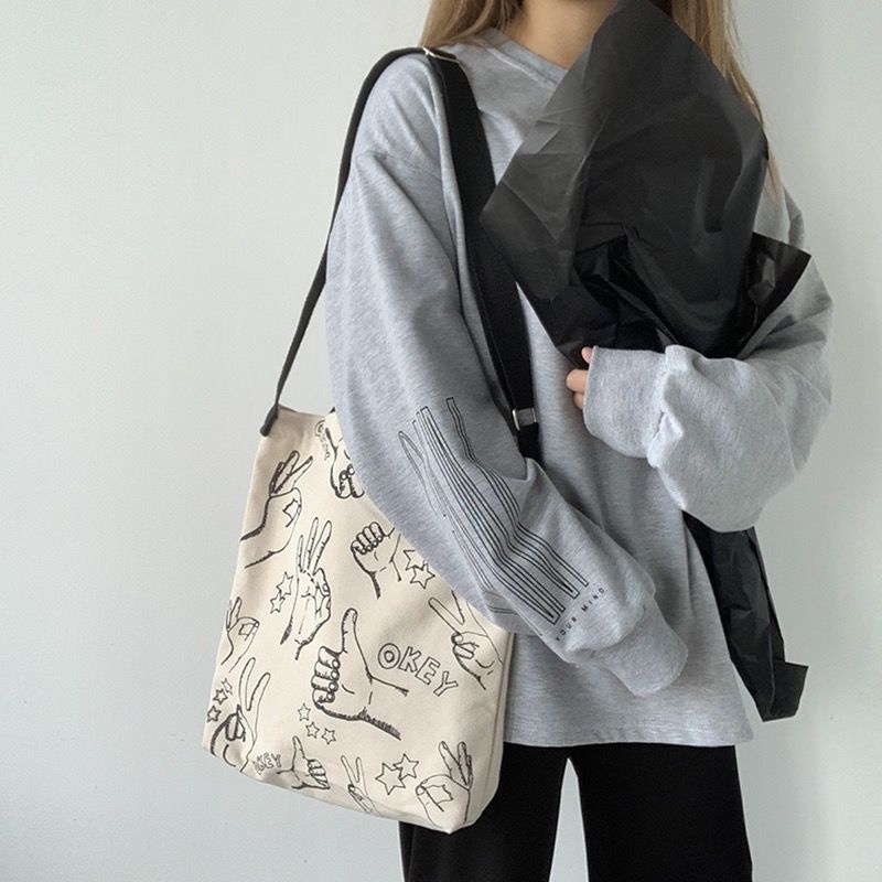 Túi Đeo Chéo Vải Canvas Phong Cách Hàn Quốc Dễ Thương Cho Nữ