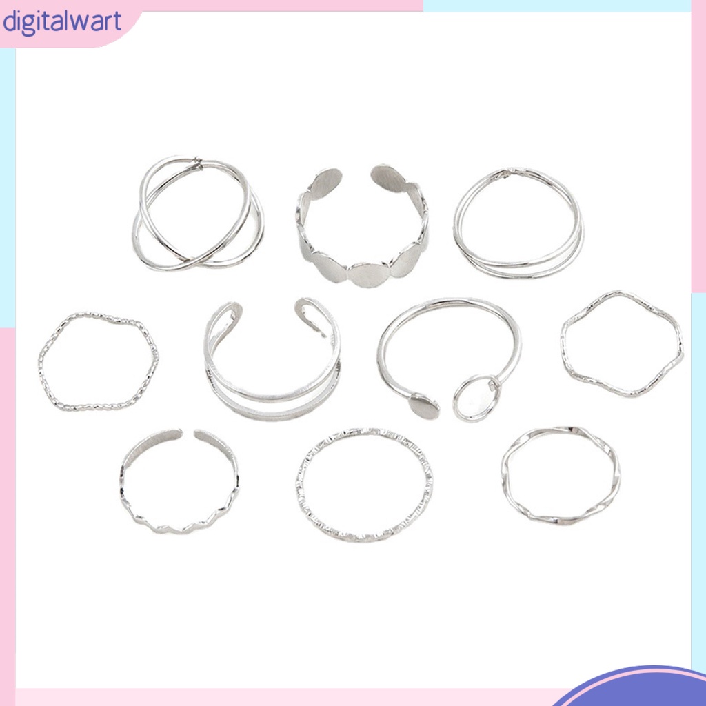 [DIWA] Set 10 Nhẫn Hình Học Mỏng Sáng Bóng Phong Cách Punk Đơn Giản Dễ Phối Đồ Trang Sức Hàng Ngày Cho Nữ