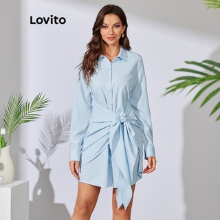 [Hàng có sẵn] Lovito Đầm Bút Chì Màu Trơn Thắt Nút Kết Cấu Tinh Tế Mát Mẻ Và Thoải Mái L29ED054 (Xanh Dương)