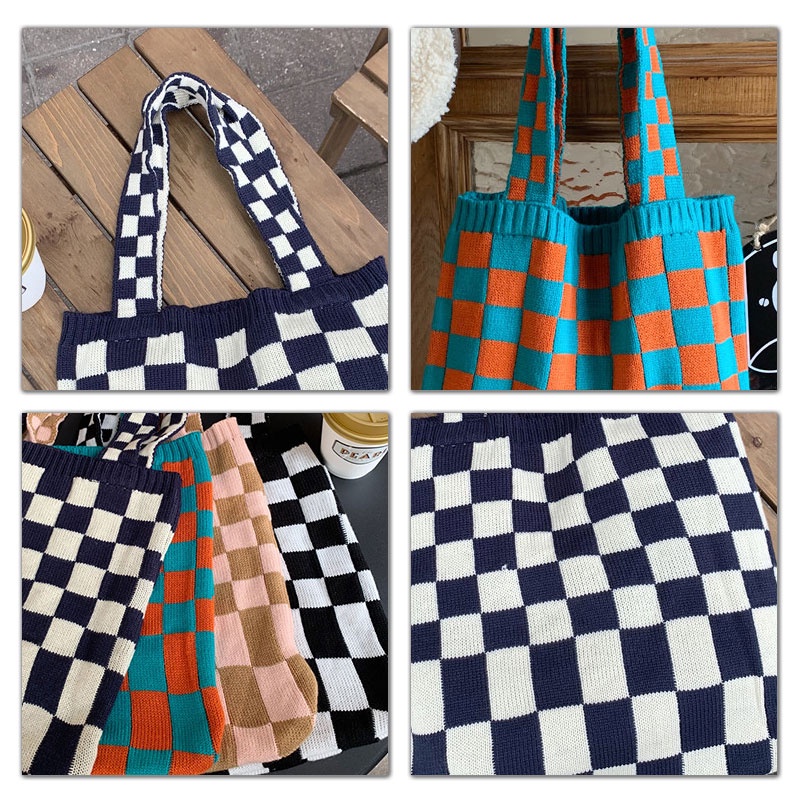 Túi Xách Vải canvas Cỡ Lớn Họa Tiết Caro Thời Trang Thu Đông Mới Cho Nữ