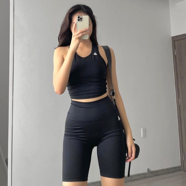 Bộ thể thao nữ Fitme áo bra tập gym Meta Đen, quần legging lửng co giãn 4 chiều năng động thấm hút tốt