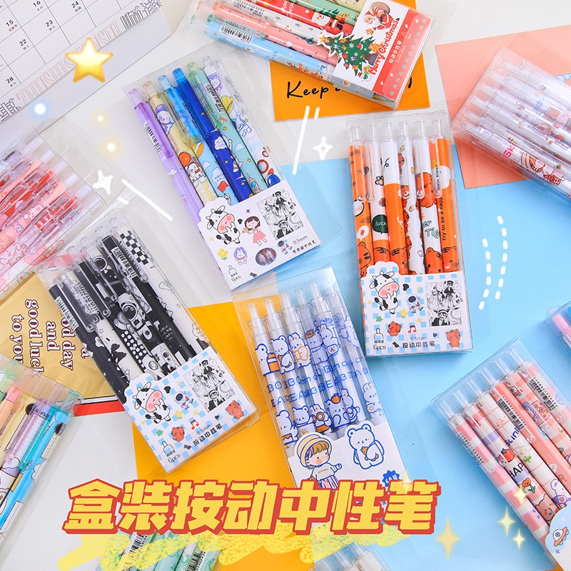 Set 6 Bút Mực Gel Ngòi 0.5mm Hình Khủng Long Dễ Thương
