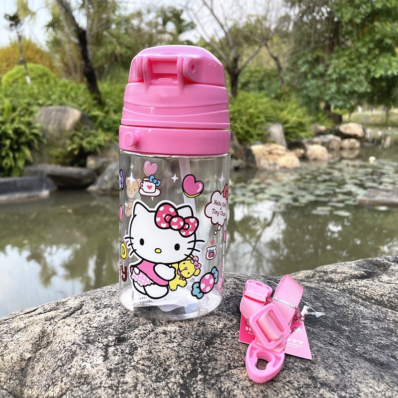 Bình Uống Nước 350Ml Không Mùi Chống Rò Rỉ Họa Tiết Hoạt Hình Có Dây Đeo Dành Cho Trẻ Em