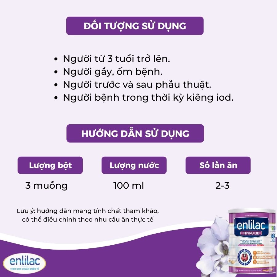 Sữa bột Enlilac Thyro LID 3 Lon 400g dinh dưỡng cho người phẫu thuật kiêng iod