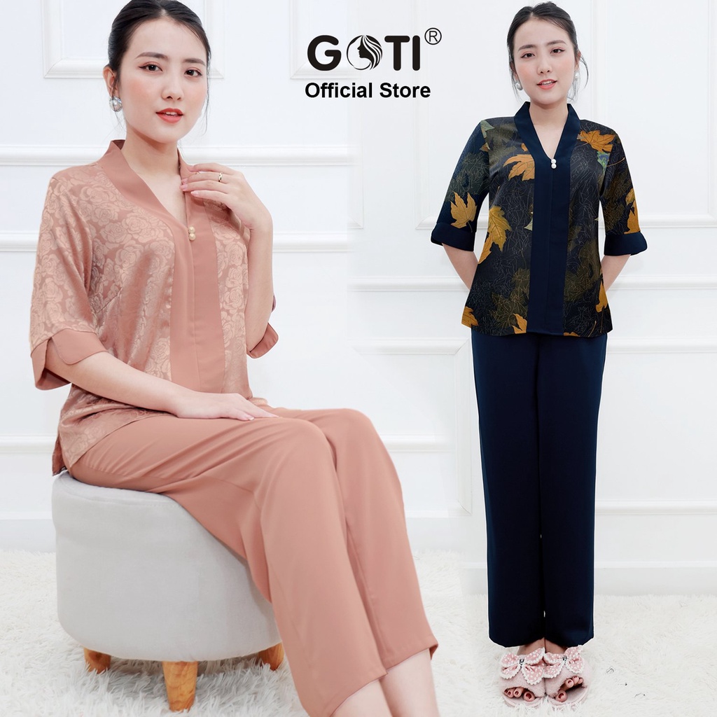 Đồ Bộ Trung Niên GOTI Mặc Lễ Tết Sang Trọng Chất Gấm Cao Cấp Cổ Chui Tay Lững Có Túi Pijama Lụa Cho Mẹ 3359 3360