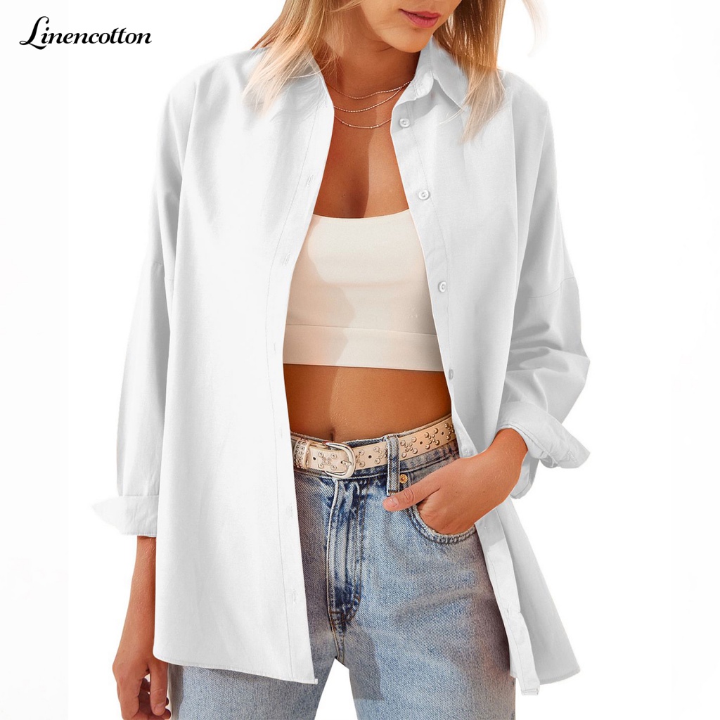 Áo Kiểu Chất Linen Thiết Kế Cổ Bẻ Thanh Lịch