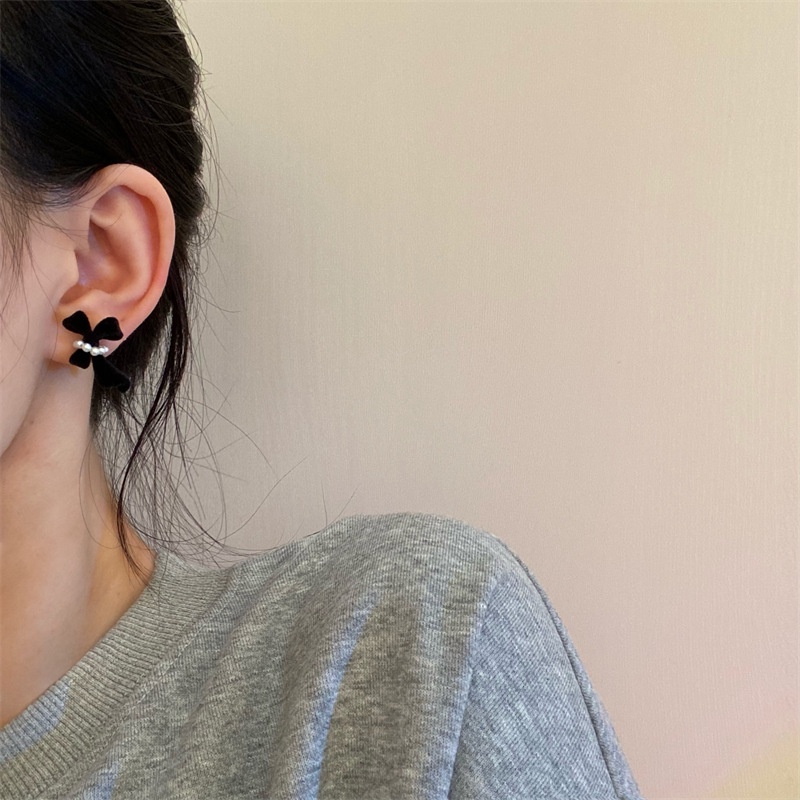 Bông Tai Mạ Bạc 925 Hình Nơ Đính Ngọc Trai Đơn Giản Dễ Phối Đồ