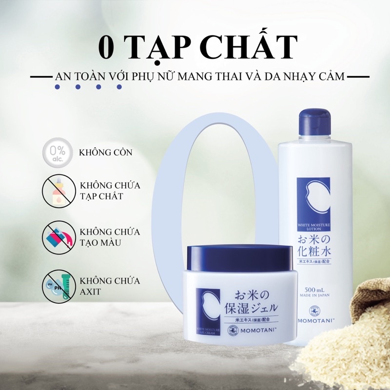 Nước hoa hồng lotion dưỡng trắng khoá ẩm nội địa Nhật cho cả mẹ bầu Moomtani tinh chất gạo- kem dưỡng ẩm