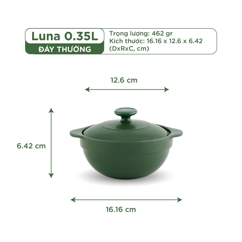 Nồi Sứ Dưỡng Sinh Minh Long Healthy Cook Luna 0.35 L - Dùng Cho Bếp Gas, Bếp Hồng Ngoại