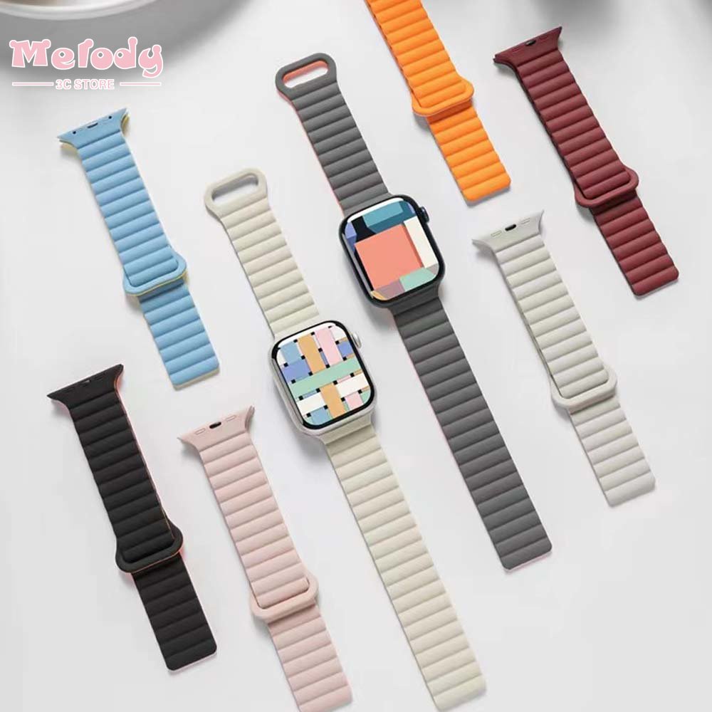 Dây Đeo Đồng Hồ Từ Tính Thông Minh Bằng Silicon Màu Kẹo Dành Cho iwatch 45 / 44 / 42 / 41 / 40 / 38mm 8 / 7 / 6